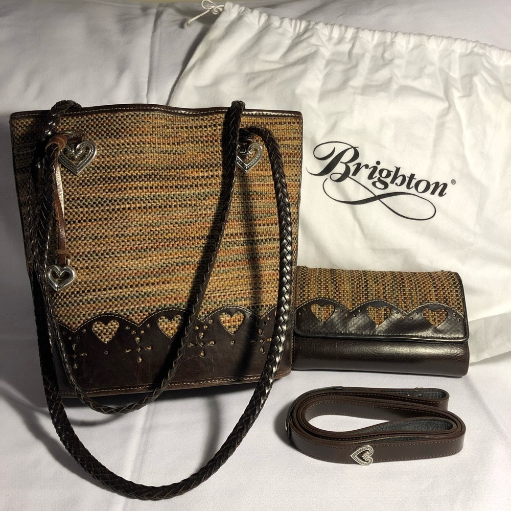 Brighton Woven Brown and Tan Shoulder Bag Set